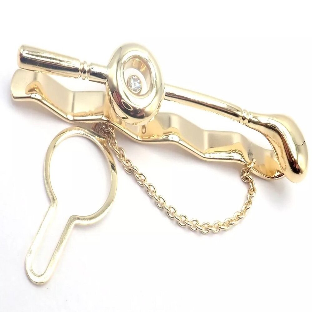 Authentic Vintage Chopard 18k Yellow Gold Happy Diamond Golf Club Tie Clip Clasp